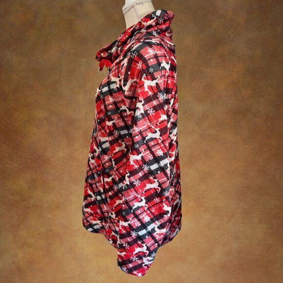 Cuddl Duds Red Plaid Reindeer Cowl Neck Pullover Holiday Top Women’s Large - Picture 4 of 7